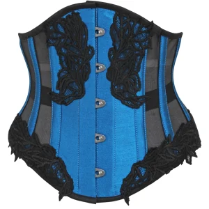 Blue Underbust Corset with Black Mesh Panels