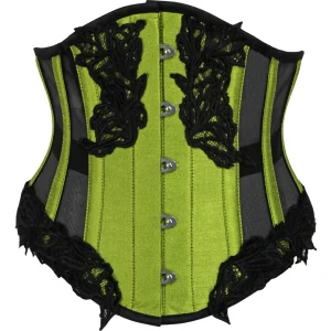 Green Underbust Corset with Black Mesh Panels