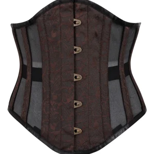 Brown Brocade Underbust Corset with Mesh Panels