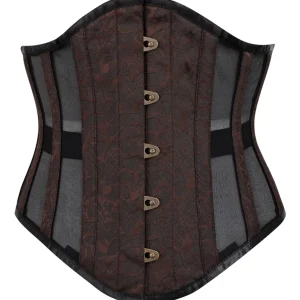 Brown Brocade Underbust Corset with Mesh Panels