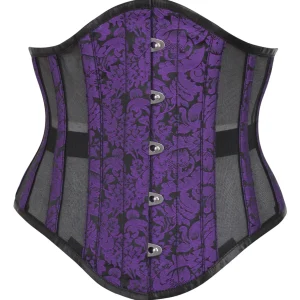 Purple Brocade Underbust Corset with Mesh Panels
