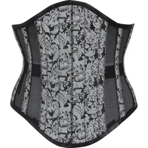Silver Brocade Underbust Corset with Mesh Panels