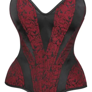 Red and Black Brocade Overbust Corset with Side Zip