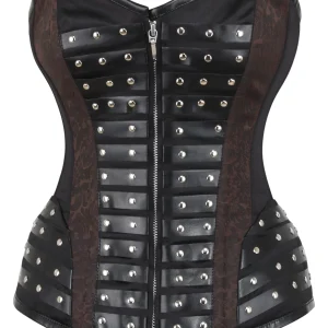 Black Studded Overbust with Brown Brocade Panels