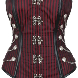 Red and Black Striped Steampunk Overbust with Swing Hooks and Chains