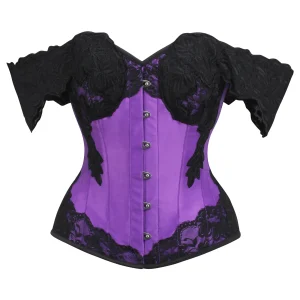 Purple Longline Corset Top with Lace Cap Sleeve