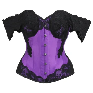 Purple Longline Corset Top with Lace Cap Sleeve