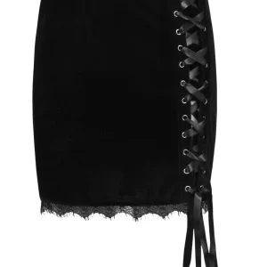 Corset Inspired Black Velvet Skirt with Ribbon Lacing