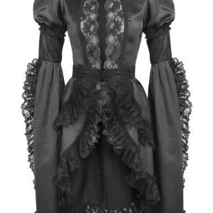 Black Gothic Dress with High Neck and Elongated Sleeves