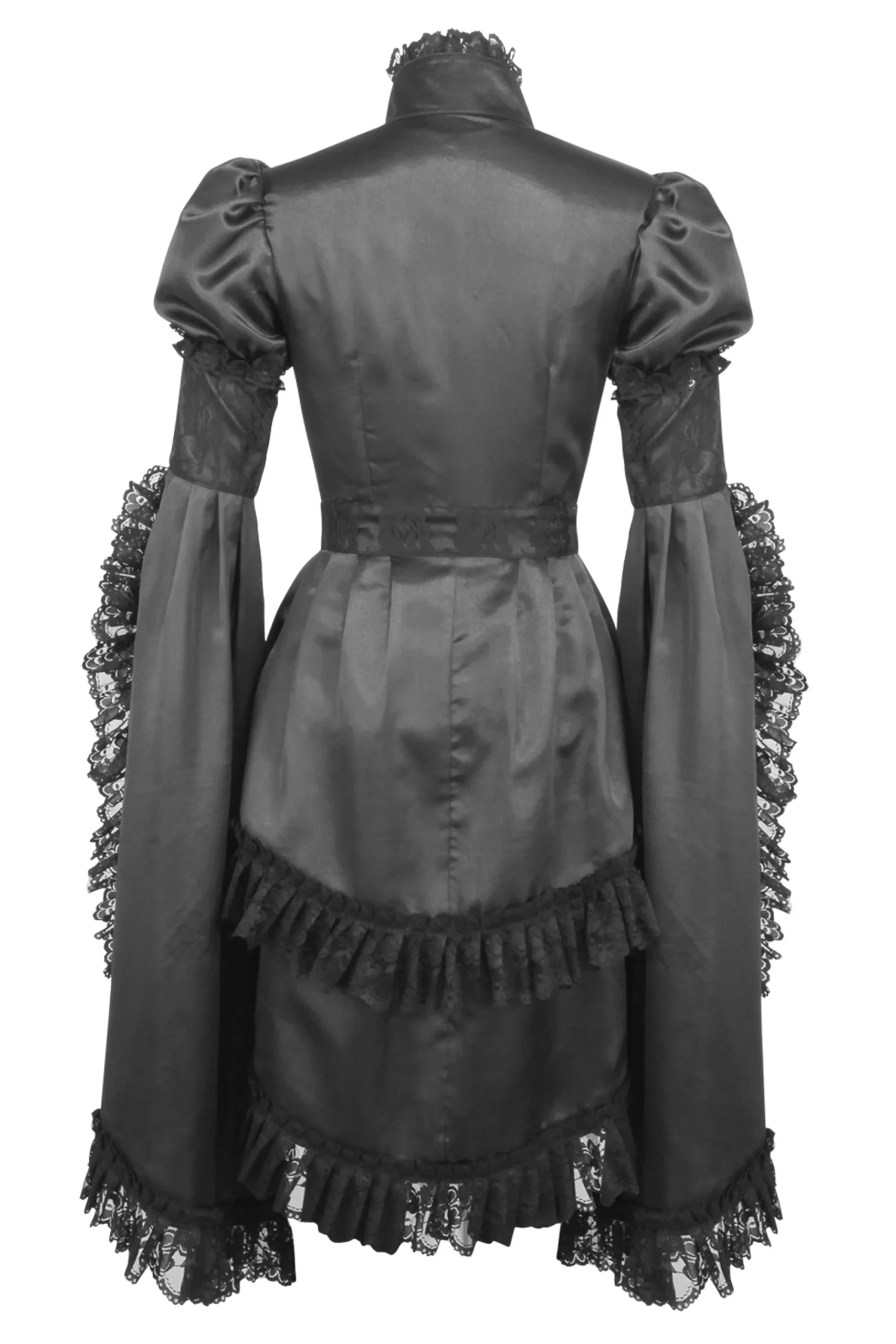 Black Gothic Dress with High Neck and Elongated Sleeves – Image 2