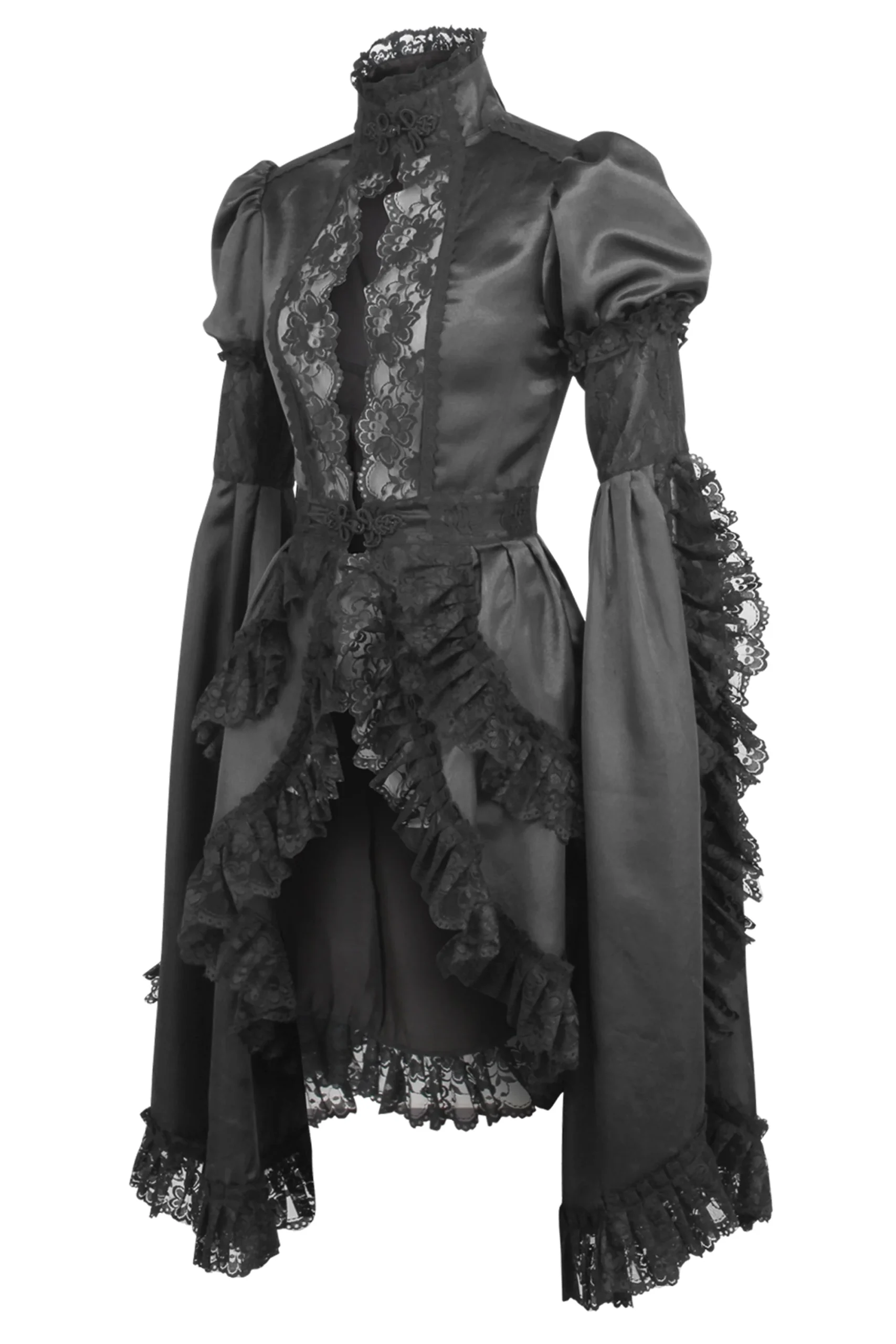 Black Gothic Dress with High Neck and Elongated Sleeves – Image 3
