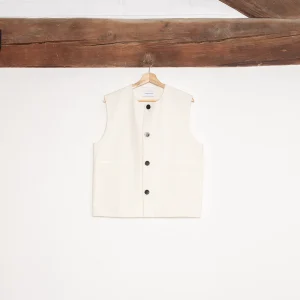 Gilet col rond texturé Ecru