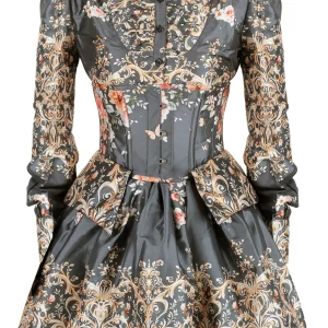 Victorian-Inspired Baroque Floral Costume Set with Corset, Skirt & Shirt