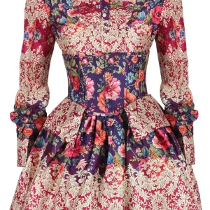 Regal Baroque Floral Costume Set with Underbust Corset, Skirt & Shirt