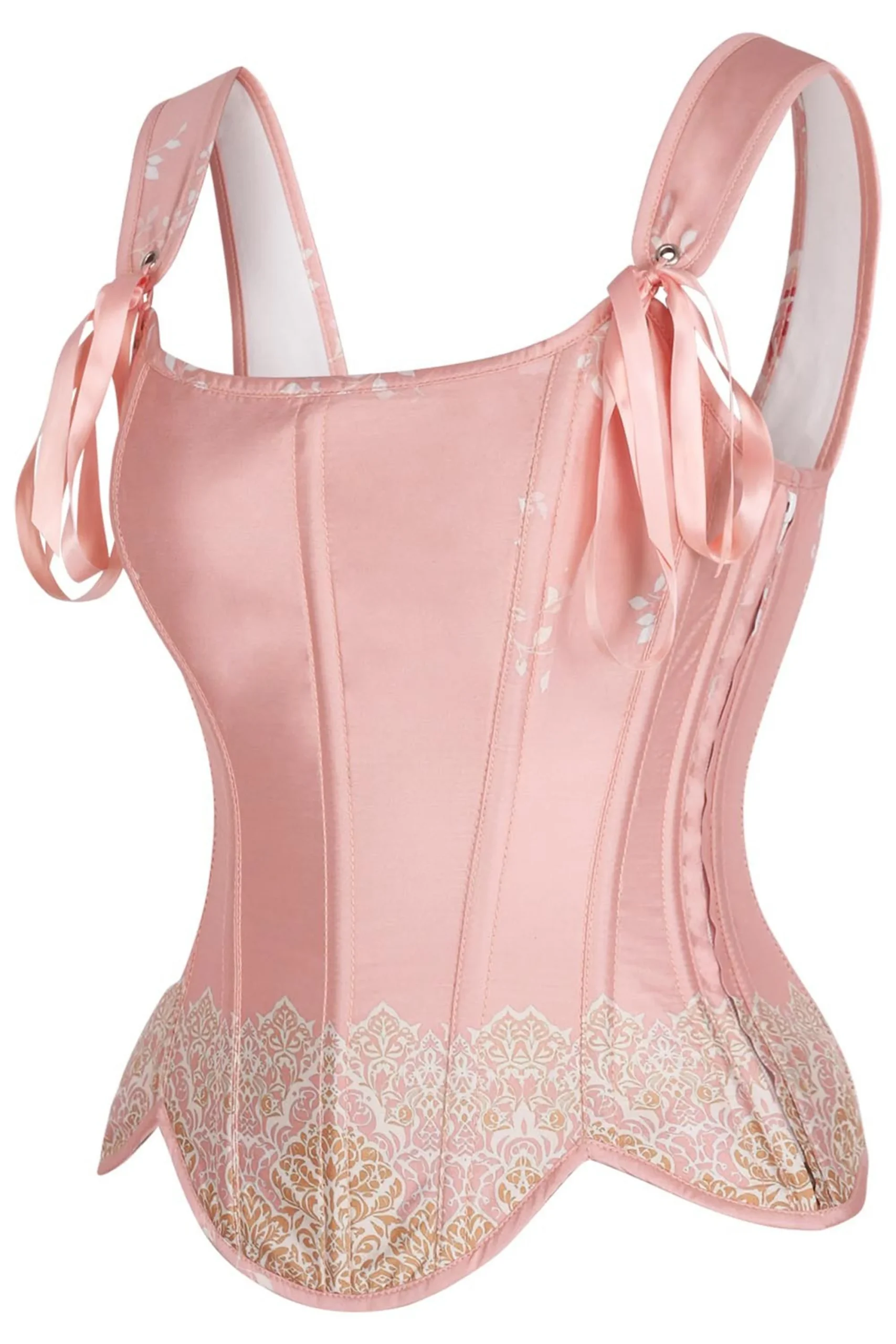 Blush Brocade Overbust Corset with Shoulder Straps – Image 2