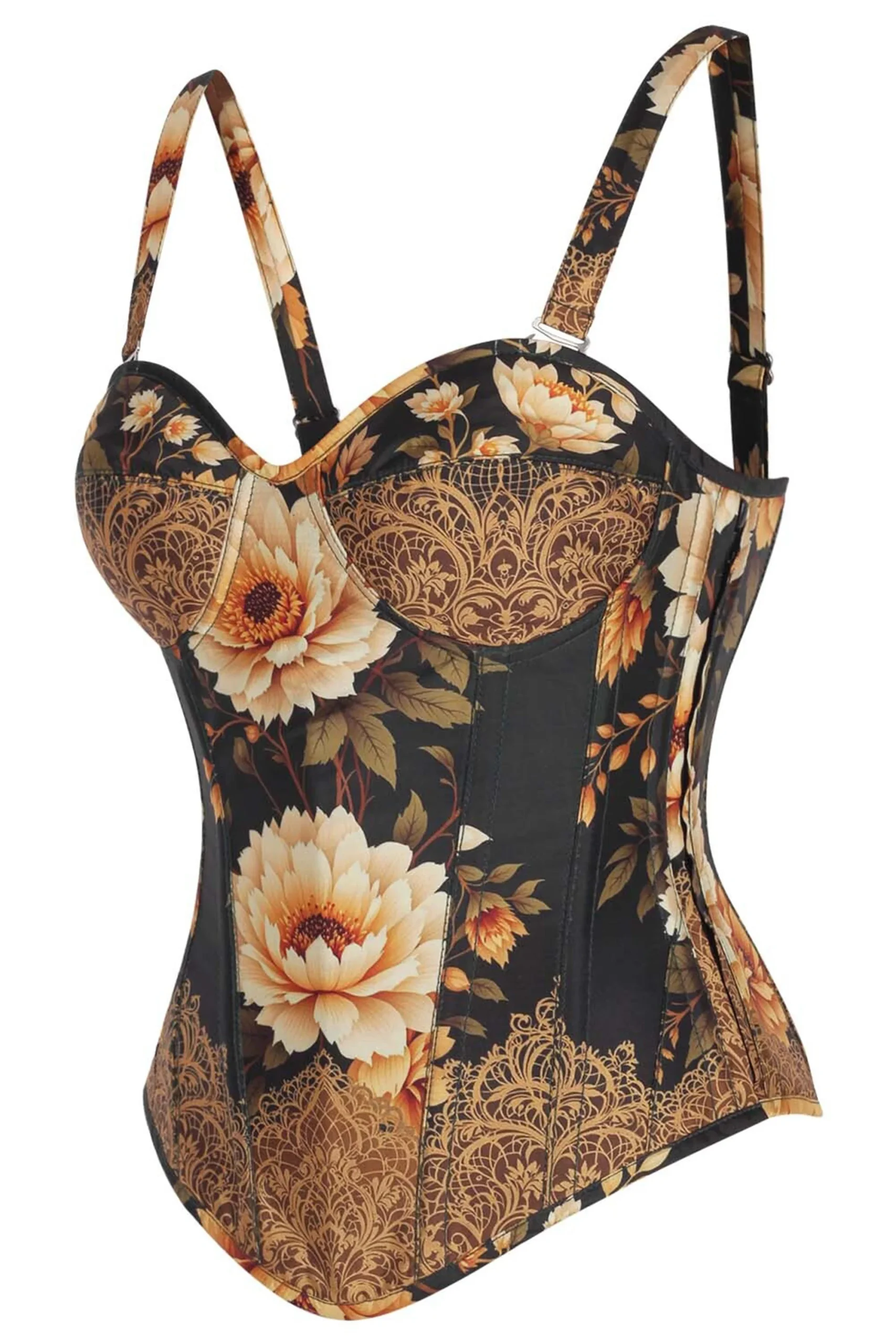 Baroque Bloom Overbust Corset with Adjustable Straps – Image 3