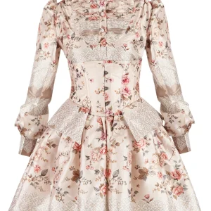 Victorian-Inspired Rose Print Costume Set with Underbust Corset, Skirt & Shirt