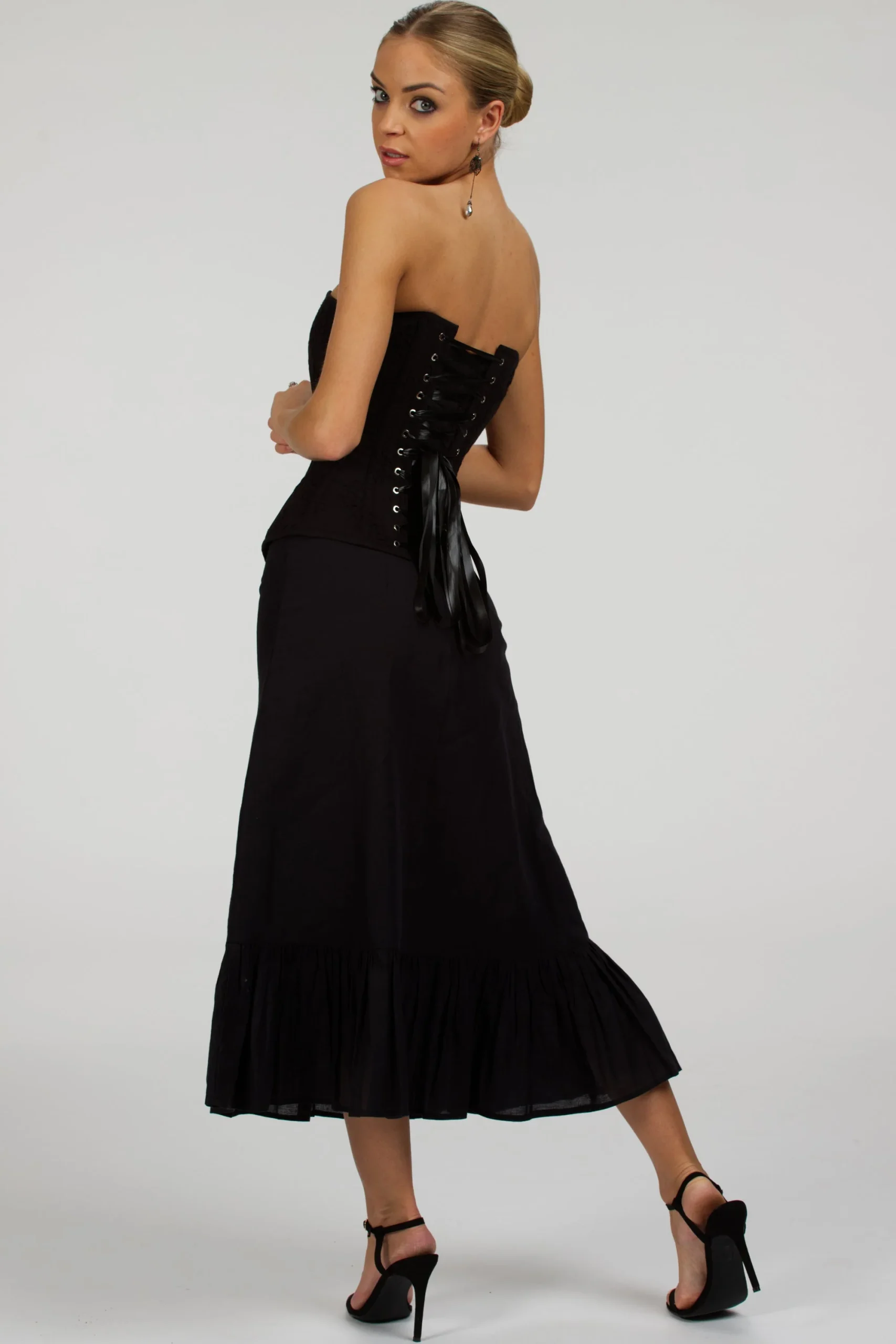 Dahlia Corset noir en coton avec broderie anglaise et fermeture Éclair devant – Image 8