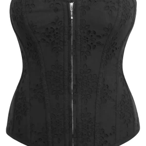 Dahlia Corset noir en coton avec broderie anglaise et fermeture Éclair devant