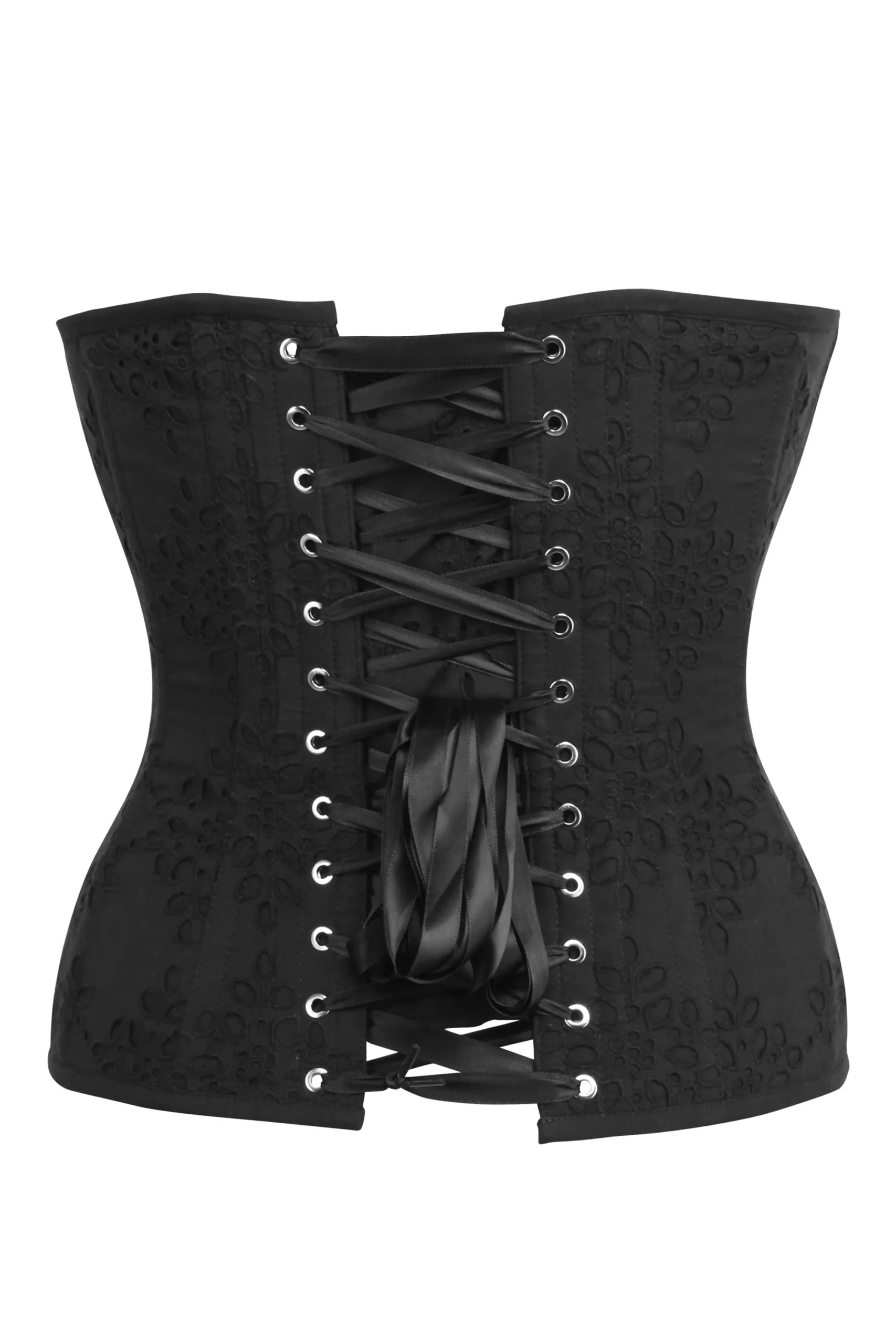 Dahlia Corset noir en coton avec broderie anglaise et fermeture Éclair devant – Image 9