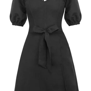 Gladiolus Robe corset en lin noir à manches bouffantes