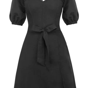 Gladiolus Robe corset en lin noir à manches bouffantes