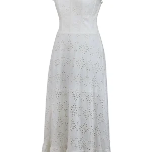 Camelia Robe corset blanche en coton mi-longue avec broderie anglaise