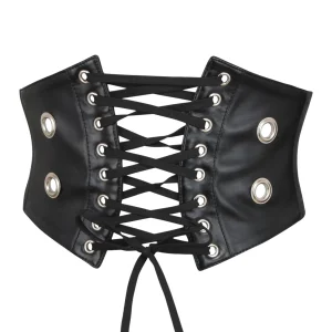 Black Satin Front Tie Corset Inspired Belt