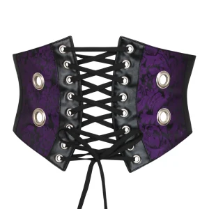 Purple Brocade & PVC Corset Inspired Belt withZip & Front Cord