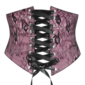 Pink & Black Lace Overlay Corset Belt