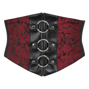 Red Brocade & PVC Corset Inspired Belt with Zip