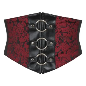 Red Brocade & PVC Corset Inspired Belt with Zip