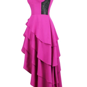 Magenta Mesh & Lace Corseted Dress