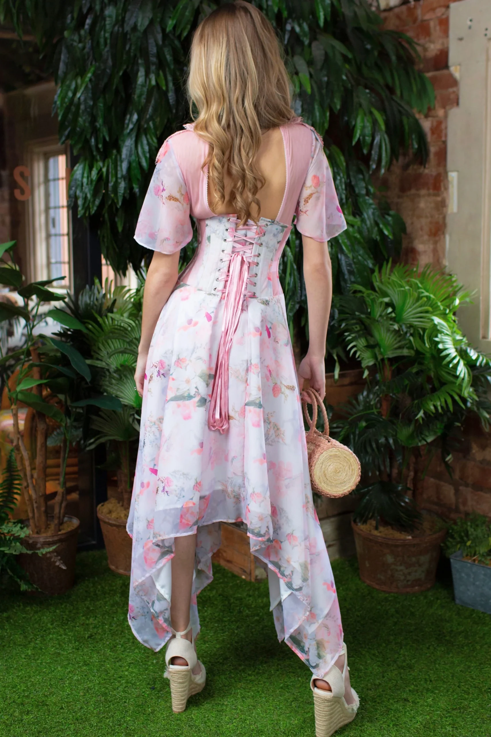 Floral Pink Full Steel Boned Corset Dress – Image 3