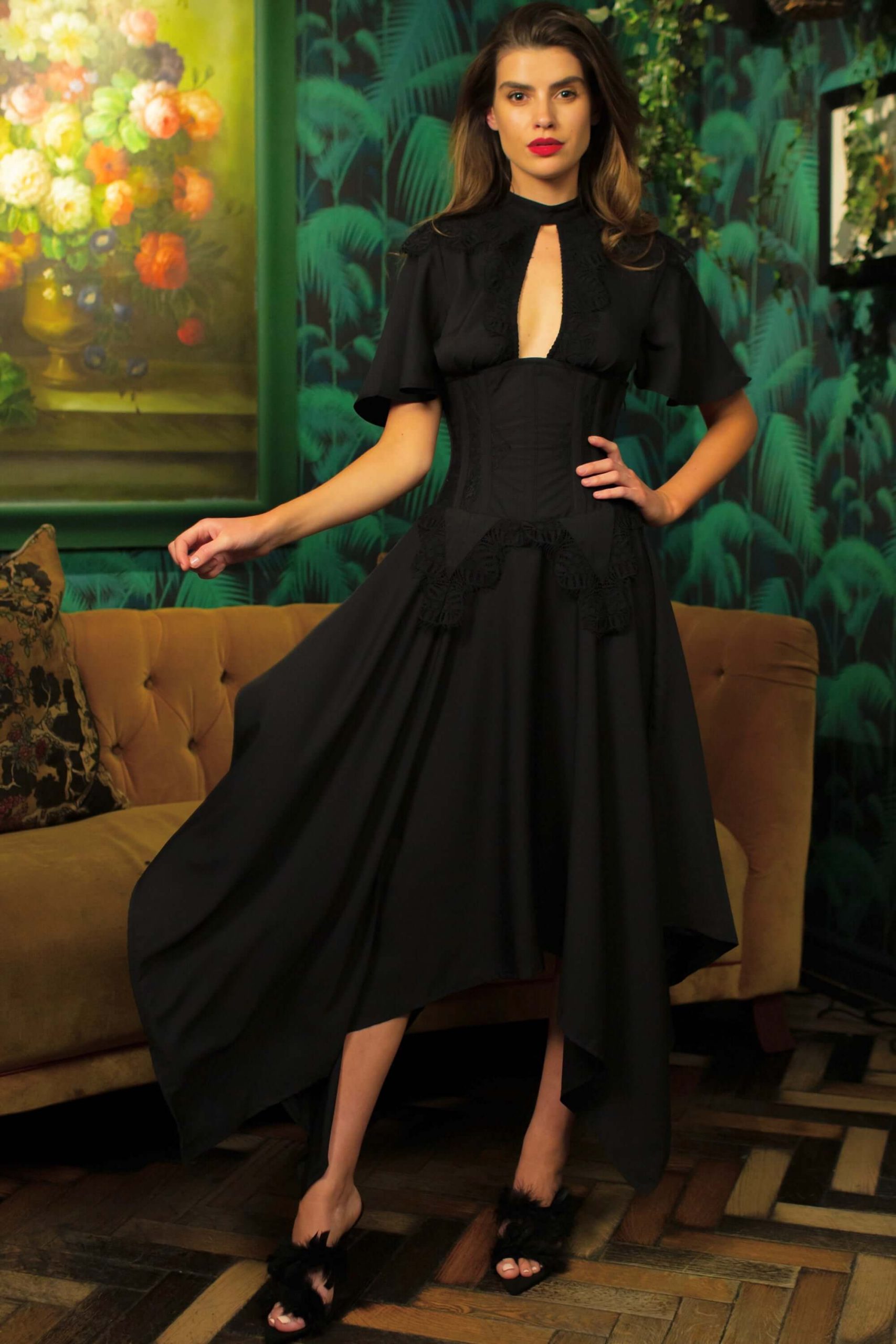 Black Corseted Dress with Lace Detail – Image 8