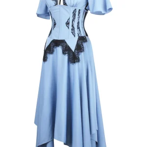 Baby Blue Corset Dress with Lace Trim