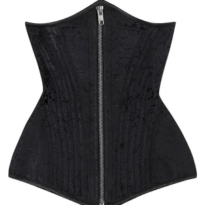 Black Brocade Longline Underbust with Front Zip