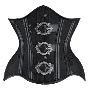 Black Brocade Underbust with Belt Buckle Fastenings