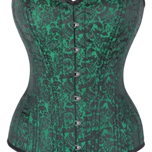 Green Brocade Expert Waist Training Overbust Corset