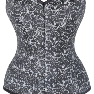 Silver Brocade Expert Waist Training Overbust Corset