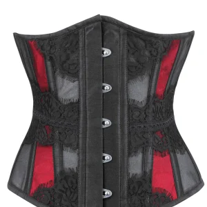 Waist Taming Mesh Underbust With Red Satin Panels And Decorative Lace