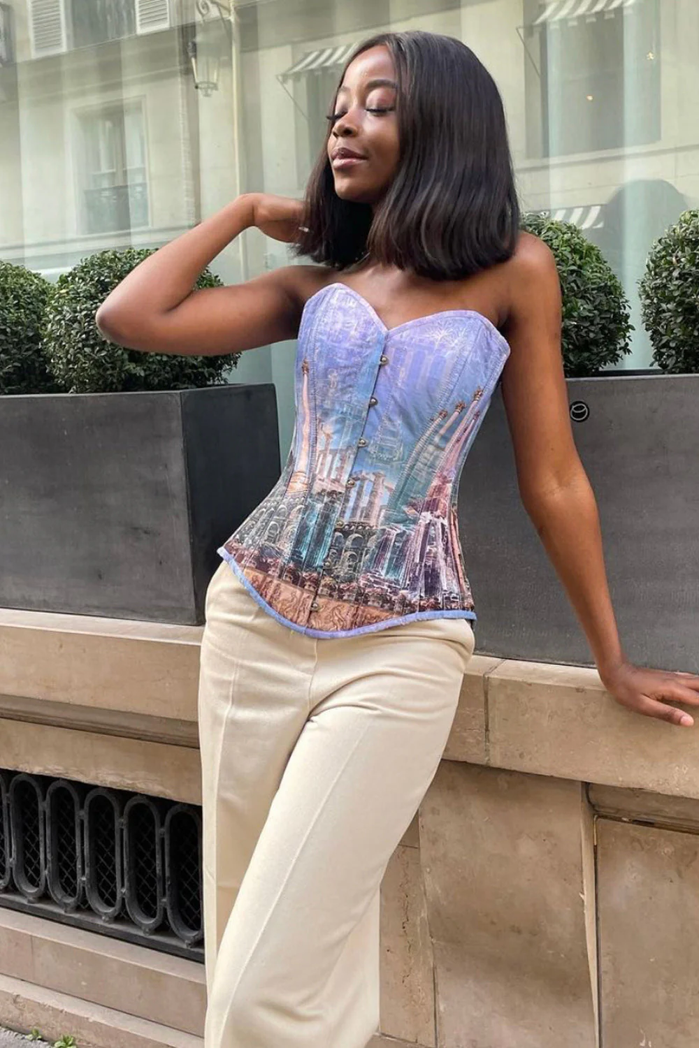 Longline Architectural Print Waist Taming Corset – Image 7