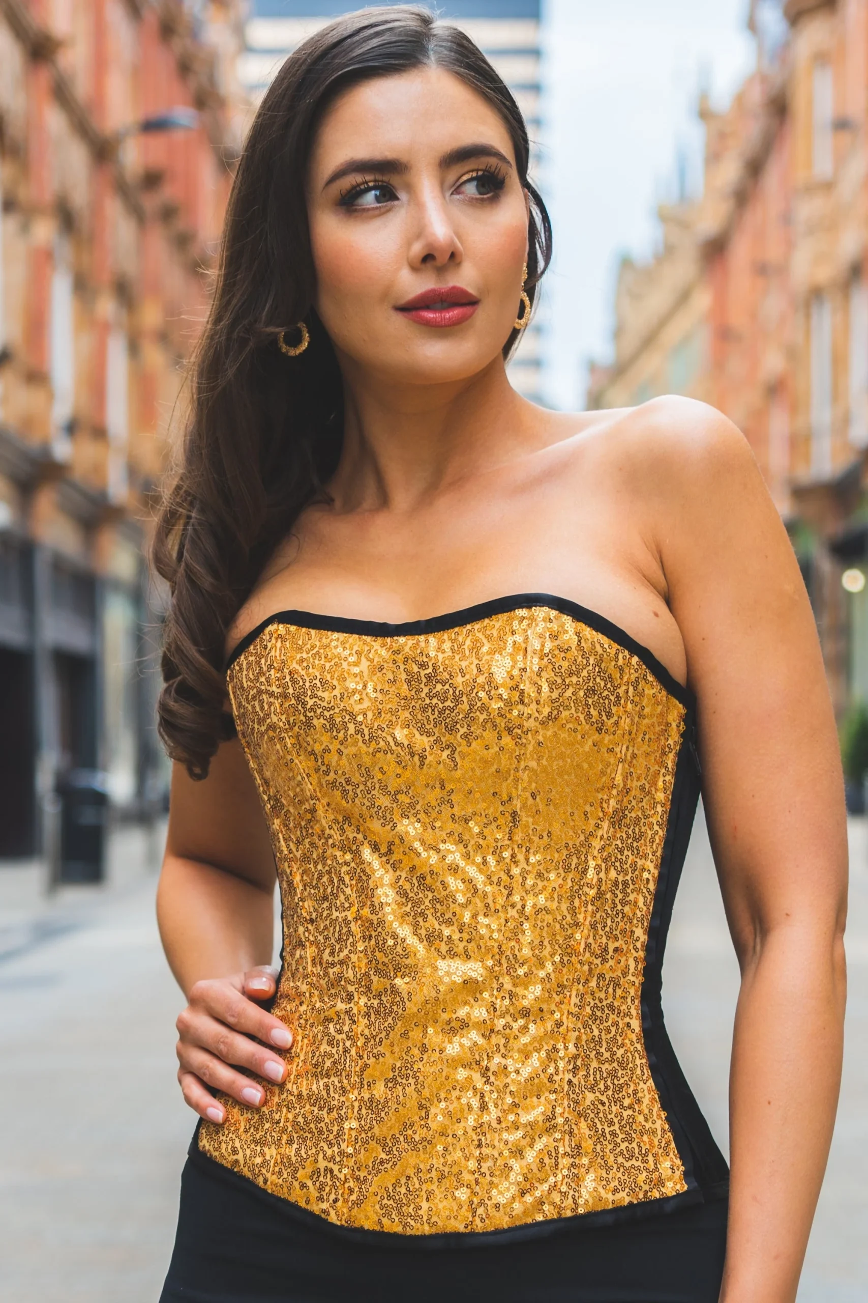 GOLD SEQUIN AND BLACK SATIN INSTANT SHAPE OVERBUST – Image 7
