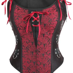 Red and Black Steampunk Overbust Corset with Shoulder Straps