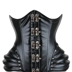 PU Black Underbust corset with Swing Hook Closure