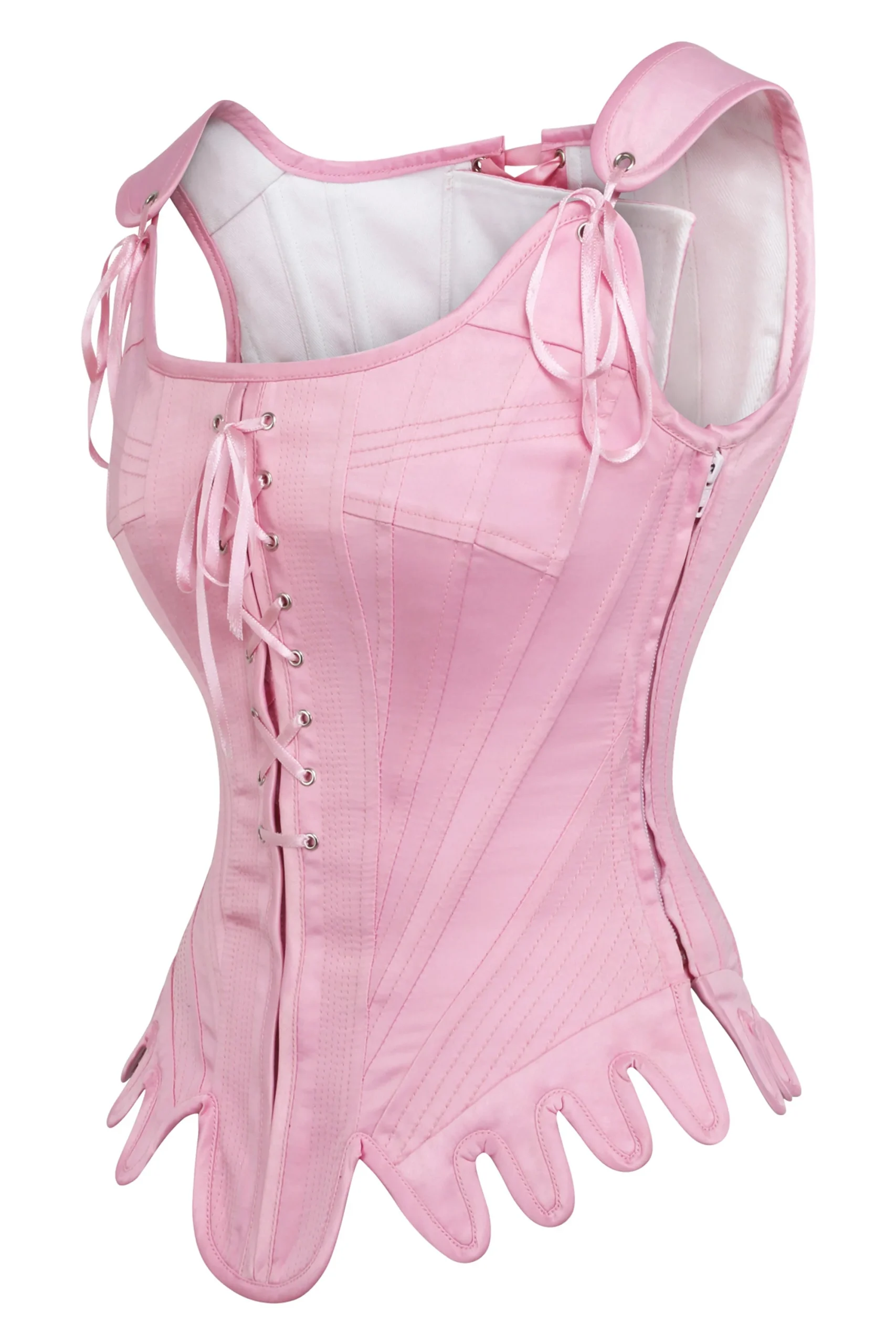 Historically Inspired Baby Pink Satin Overbust Corset – Image 3