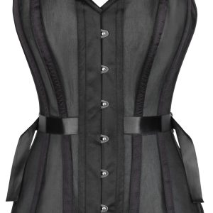 Black Overbust Mesh Corset with Fan Ribbon Lacing