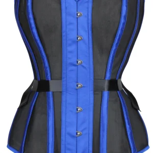 Blue Longline Overbust Mesh Corset with Fan Ribbon Lacing