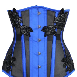 Blue Satin & Mesh Longline Underbust Corset