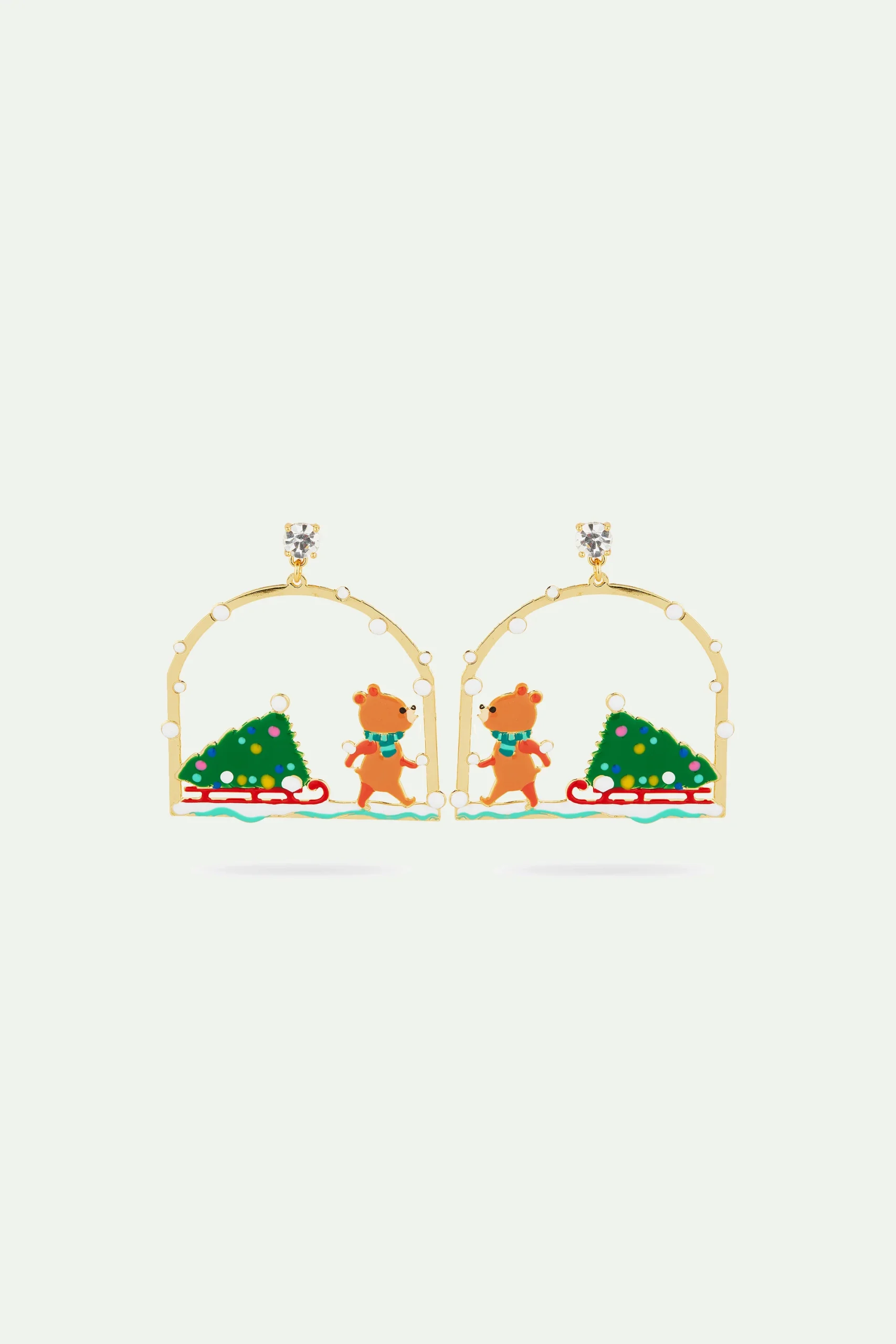Boucles d'Oreilles Tiges Sapin de Noël et Ourson